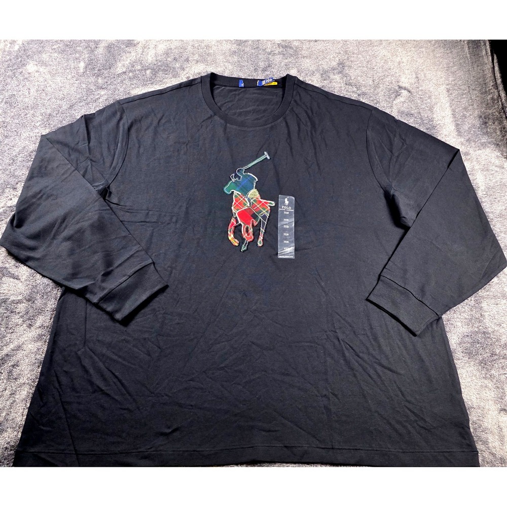 Polo Ralph Lauren Patchwork Plaid Big Pony Jersey T Shirt Mens 2XLT Long Sleeve